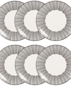 Maisons Du Monde Assiette à Dessert En Grès Blanc Motifs à Rayures - Lot De 6