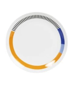 Maisons Du Monde Assiette à Dessert En Grès Blanc Motifs Bleus, Orange Et Noirs - Lot De 6