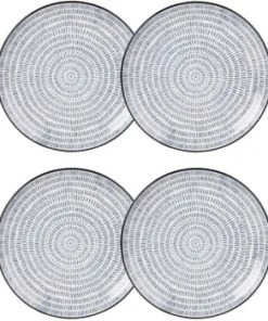 Maisons Du Monde Assiette à Dessert En Grès Imprimé Traits Bleus - Lot De 4 -Chef&Sommelier-boutique assiette a dessert en gres imprime traits bleus ischia 1000 4 8 190166 4