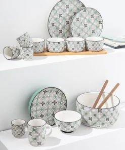 Maisons Du Monde Assiette à Dessert En Grès Motifs Graphiques Bleu Gris, Verts Et Blancs - Lot De 6 -Chef&Sommelier-boutique assiette a dessert en gres motifs graphiques bleu gris verts et blancs 1000 6 1 211520 2