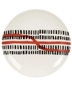 Maisons Du Monde Assiette à Dessert En Porcelaine Blanche Motifs Graphiques Noirs Et Rouges - Lot De 6