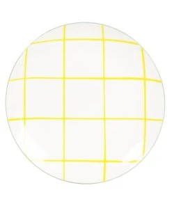 Maisons Du Monde Assiette à Dessert En Porcelaine Motifs à Carreaux Jaunes - Lot De 6