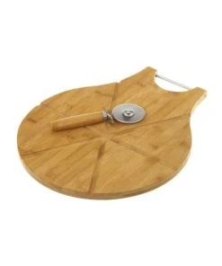 Wadiga Assiette à Pizza En Bambou Avec Roulette à Découper D32cm