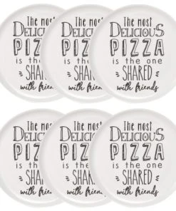 Maisons Du Monde Assiette à Pizza En Porcelaine Blanche Imprimée - Lot De 6