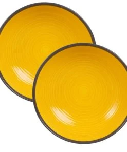 Maisons Du Monde Assiette Creuse En Faïence Jaune Et Verte - Lot De 2