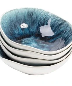 Kare Design Assiette Creuse En Grès Bleu Et Blanc D17 - Lot De 4