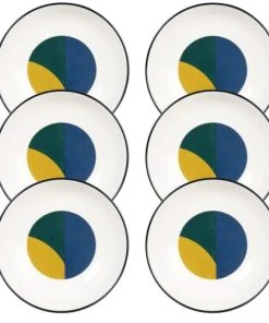 Maisons Du Monde Assiette Creuse En Grès Bleu Marine, Blanc Et Rose - Lot De 6