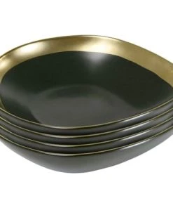 Kare Design Assiette Creuse En Grès Vert Foncé Et Doré D19 - Lot De 4