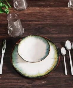 Kare Design Assiette En Céramique Blanche Et Bleue D26 - Lot De 4 -Chef&Sommelier-boutique assiette en ceramique blanche et bleue d26 lot de 4 1