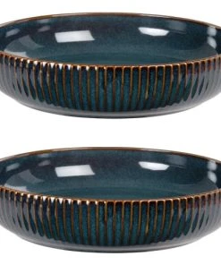 Maisons Du Monde Assiette En Grès Bleu Et Marron - Lot De 2