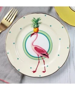 Yvonne Ellen Assiette En Porcelaine Flamant Rose D16cm -Chef&Sommelier-boutique assiette en porcelaine flamant rose d16cm 2