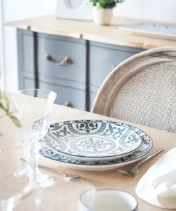 Maisons Du Monde Assiette Plate En Faïence Bleue Et Blanche Motifs Graphiques - Lot De 6 -Chef&Sommelier-boutique assiette plate en faience bleue et blanche motifs graphiques 1000 13 33 205033 2