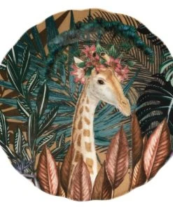 Maisons Du Monde Assiette Plate En Faïence Multicolore Motif Tropical Et Girafe - Lot De 6