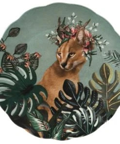 Maisons Du Monde Assiette Plate En Faïence Multicolore Motif Tropical Et Lynx - Lot De 6
