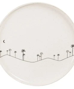 Maisons Du Monde Assiette Plate En Grès Beige Motifs Palmiers Noirs - Lot De 6