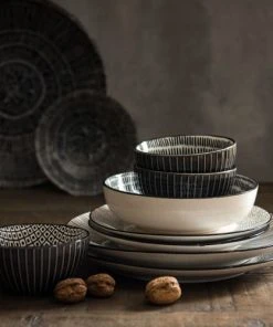 Maisons Du Monde Assiette Plate En Grès Blanc Motifs à Rayures - Lot De 6 -Chef&Sommelier-boutique assiette plate en gres blanc motifs a rayures 1000 1 40 173265 2