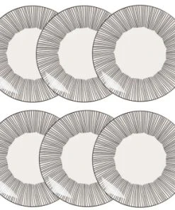 Maisons Du Monde Assiette Plate En Grès Blanc Motifs à Rayures - Lot De 6 -Chef&Sommelier-boutique assiette plate en gres blanc motifs a rayures meko1 1000 1 40 173265 3