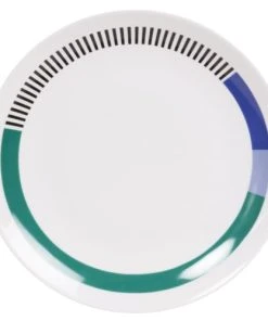 Maisons Du Monde Assiette Plate En Grès Blanc Motifs Noirs, Verts Et Bleus - Lot De 6