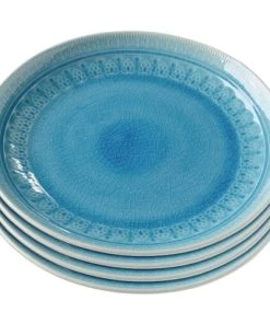 Kare Design Assiette Plate En Grès Bleu D27 - Lot De 4