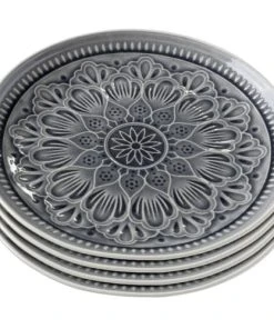 Kare Design Assiette Plate En Grès Gris D27 - Lot De 4