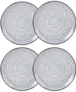 Maisons Du Monde Assiette Plate En Grès Blanc Motifs Graphiques Bleus - Lot De 4 -Chef&Sommelier-boutique assiette plate en gres imprime traits bleus ischia 1000 3 7 190165 4