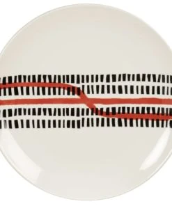 Maisons Du Monde Assiette Plate En Porcelaine Blanche Motifs Graphiques Noirs Et Rouges - Lot De 6