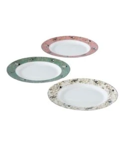 Wadiga Assiettes à Dessert En Céramique Fleurs Et Oiseaux D20cm - Lot De 3