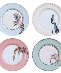 Yvonne Ellen Assiettes Animaux En Porcelaine D27cm - Lot De 4