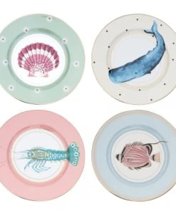 Yvonne Ellen Assiettes En Porcelaine Animaux Marins D20cm - Lot De 4