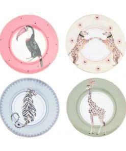 Yvonne Ellen Assiettes En Porcelaine Safari D16cm - Lot De 4