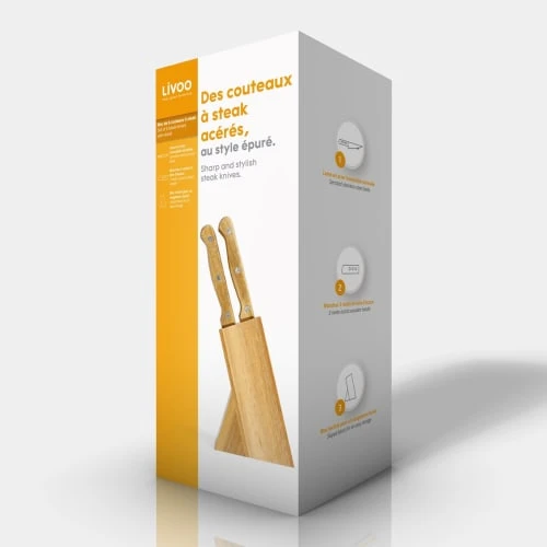 LIVOO Bloc De 6 Couteaux à Steak En Bois Beige 6 LIVOO Bloc De 6 Couteaux à Steak En Bois Beige – Image 4