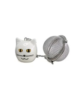 Faye Boule à Thé Breloque Chat Blanc 3,5cm -Chef&Sommelier-boutique boule a the breloque chat blanc 3 5cm chat 1