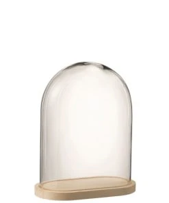 J-line Cloche Ovale Bois Verre Transparent Naturel Taille S L33cm