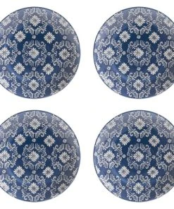 Table Passion Coffret De 4 Assiettes à Dessert 20 Cm En Grès Bleu