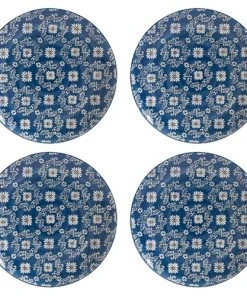 Table Passion Coffret De 4 Assiettes Plates Décors Assortis 26 Cm En Grès Bleu
