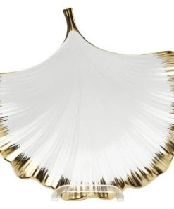 Kare Design Coupe Feuille De Ginkgo En Porcelaine Blanche Et Dorée -Chef&Sommelier-boutique coupe feuille de ginkgo en porcelaine blanche et doree 3