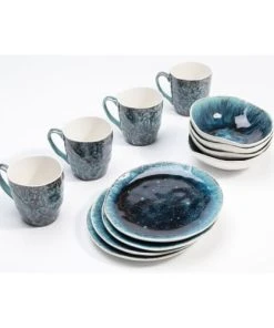 Kare Design Lot 4 Mugs, 4 Assiettes Creuses, 4 Assiettes Plates En Grès Bleu -Chef&Sommelier-boutique lot 4 mugs 4 assiettes creuses 4 assiettes plates en gres bleu 1