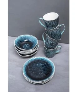 Kare Design Lot 4 Mugs, 4 Assiettes Creuses, 4 Assiettes Plates En Grès Bleu -Chef&Sommelier-boutique lot 4 mugs 4 assiettes creuses 4 assiettes plates en gres bleu 2