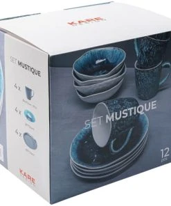 Kare Design Lot 4 Mugs, 4 Assiettes Creuses, 4 Assiettes Plates En Grès Bleu -Chef&Sommelier-boutique lot 4 mugs 4 assiettes creuses 4 assiettes plates en gres bleu 4