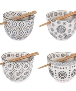 Table Passion Lot De 4 Bolss Et Baguettes 13 Cm En Grès Gris
