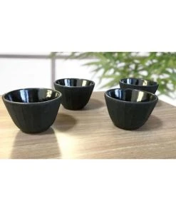 Novastyl Lot De 4 Tasses à Thé En Fonte Noire Mate Intérieur Verni 12cL -Chef&Sommelier-boutique lot de 4 tasses a the en fonte noire mate interieur verni 12cl 2