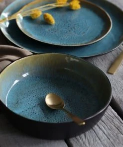 OGO Living Lot De 6 Assiettes Coupes En Grès Bleu 20cm -Chef&Sommelier-boutique lot de 6 assiettes coupes en gres bleu 20cm 5