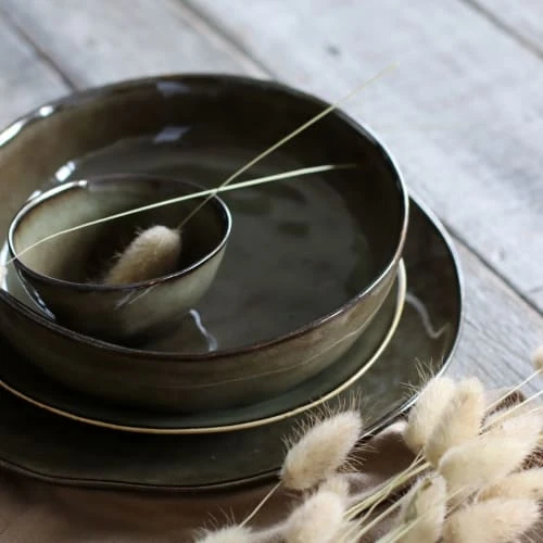 OGO Living Lot De 6 Assiettes Coupes En Grès Vert 20cm 5 OGO Living Lot De 6 Assiettes Coupes En Grès Vert 20cm – Image 3