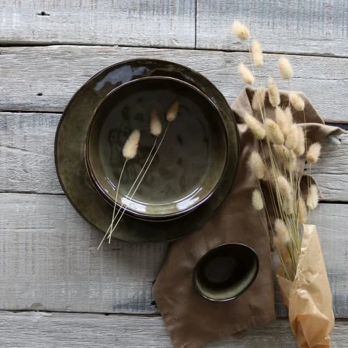 OGO Living Lot De 6 Assiettes Coupes En Grès Vert 20cm 6 OGO Living Lot De 6 Assiettes Coupes En Grès Vert 20cm – Image 4