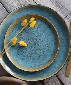 OGO Living Lot De 6 Assiettes Plates En Grès Bleu 27,5cm -Chef&Sommelier-boutique lot de 6 assiettes plates en gres bleu 27 5cm 3