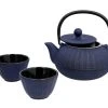 Novastyl Lot Théière Et Deux Tasses En Fonte Bleue -Chef&Sommelier-boutique lot theiere et deux tasses en fonte bleue