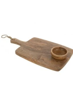 LANADECO Planche A Découper 38x20cm Et Bol Bois De Manguier