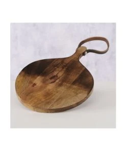 Wadiga Planche à Découper Ronde En Bois De Manguier Et Anse Cuir -Chef&Sommelier-boutique planche a decouper ronde en bois de manguier et anse cuir 1