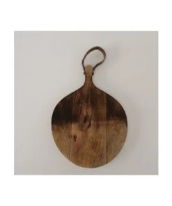 Wadiga Planche à Découper Ronde En Bois De Manguier Et Anse Cuir -Chef&Sommelier-boutique planche a decouper ronde en bois de manguier et anse cuir 2