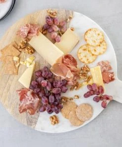 Masterclass Planche à Pagaie Ronde En Bois Et Marbre Marron Et Gris -Chef&Sommelier-boutique planche a pagaie ronde en bois et marbre marron et gris 3